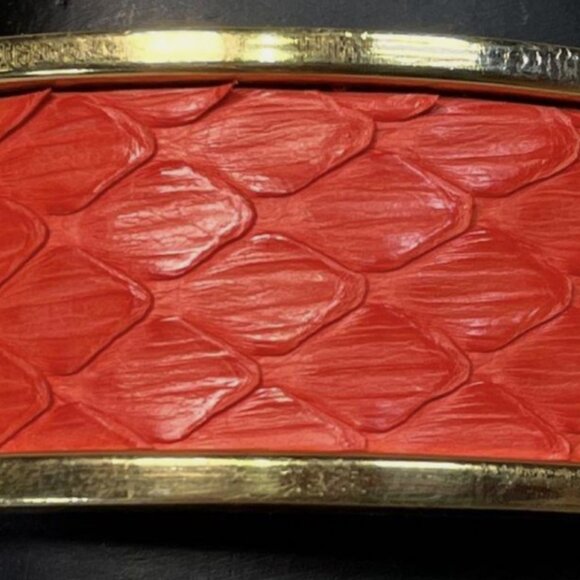 Taylor & Tessier Cuff Medium Bracelet w/Orange Python Skin & Gold Colored Brass - Picture 2 of 5